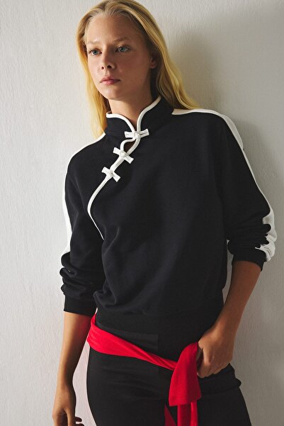 DeFacto Contrast Piping Asymmetric Buttoned Sweatshirt I9640Ax26Au