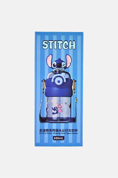 Disney Stitch Shaking Head Space Bottle With Detachable Strap 600ml, Multicolor