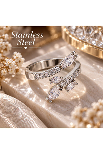 stainless steell Silver Color Zircon Stone Adjustable Steel Ring