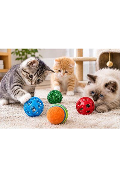 Nunbell Set de 4 Nunbell ®   Jucării pentru pisici - Mingi colorate cu clopoțel, Jucării interactive pentru distracție și activitate - NB-0047