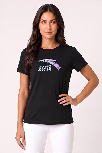 Anta Women Relaxed Fit Short Sleeve Training T-Shirt, Black
