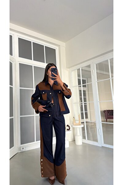 GAUS CO Lacivert Süet Detaylı Denim İkili Takım GAUS-02122