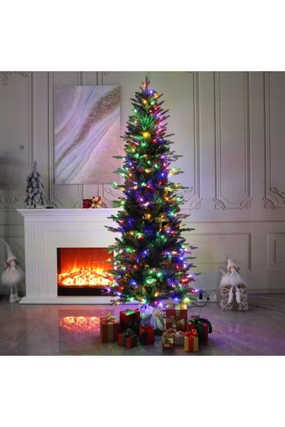 GGEROU Dual Color Prelit Slim Artificial Christmas Tree, Timer & 9 Light Mode...