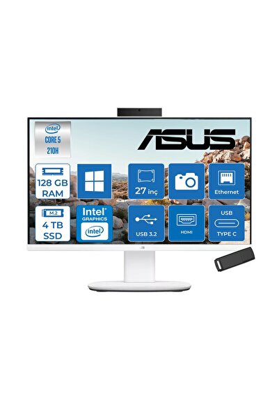 V470VAK Intel® Core™ 5 210H 4.8ghz 128GB Ddr5 4tb SSD 27" Fhd 100HZ 300NITS Srgb: %100 WIN11PRO Beyaz Allınone Bilgisayar 27C516512W0DP40+ZETTAUSBBELLEK