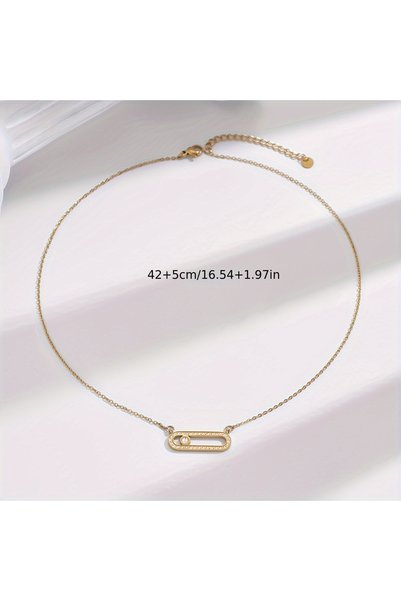 SaraQabi Gold-Tone Crystal Stylish Pendant Necklace – Elegant Minimalist Design