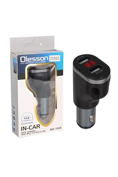 Hubrendy SH Olesson 1648 12-24v Çift Usb Girişli 5v-2.4a Dijital Voltaj Ekranlı Araç Çakmaklık Şarj