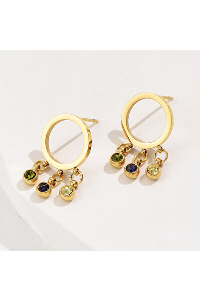 SaraQabi Gold-Tone Circle Drop Earrings with Multicolor Crystals – Elegant Da...