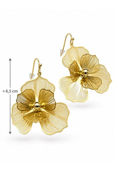 X-Lady Accessories Altın Renk Model Katmanlı Büyük Çiçek Figürlü Sallantılı Çelik Küpe - 3962