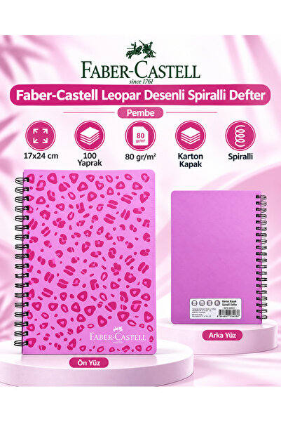 Faber Castell Leopar Desenli Spiralli Defter 17x24 cm 100 Yaprak 80 gr/m² Kar...