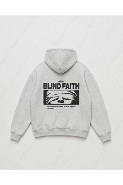 Gofeel سويت شيرت رمادي اللون بتفاصيل Blind Faith كبير الحجم للجنسين