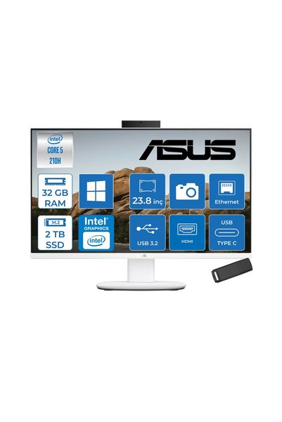 ASUS V440VAK Intel® Core™ 5 210H 4.8ghz 32GB Ddr5 2tb SSD 23.8" Fhd 100HZ 250NITS Srgb: %100 WIN11PRO Beyaz Allınone Bilgisayar 24C58512W0DP14+ZETTAUSBBELLEK