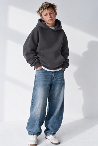 The Champ Clothing Erkek Çocuk Oversize Basic Hoodie Sweatshirt Füme – Kapüşo...