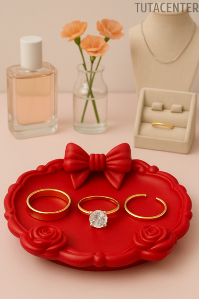 TUTACENTER Jewelry Organizer with Bow and Rose Design for Rings, Earrings, Ne...