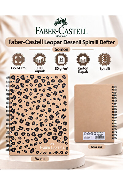 Faber Castell Leopar Desenli Spiralli Defter 17x24 cm 100 Yaprak 80 gr/m² Kar...