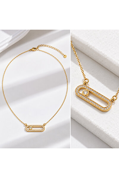 SaraQabi Gold-Tone Crystal Stylish Pendant Necklace – Elegant Minimalist Design