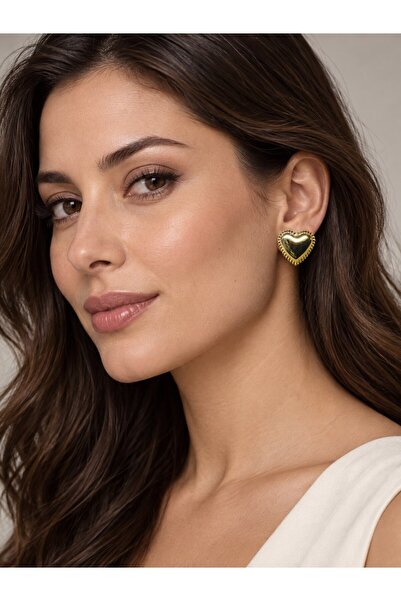 X-Lady Accessories Altın Renk Model Kalp Çelik Küpe - 3964