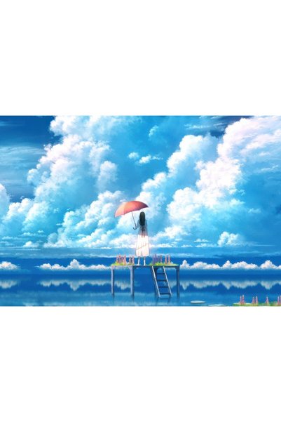 OEM Poster Fată Anime Stând pe Platformă Ținând un Umbrelă Roșu, 61x90 cm, po...