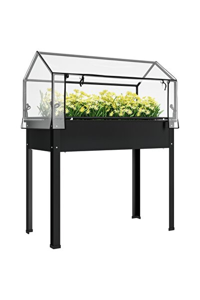 Generic Brand Strat de grădină înălțat cu acoperiș tip seră, jardiniere înălț...
