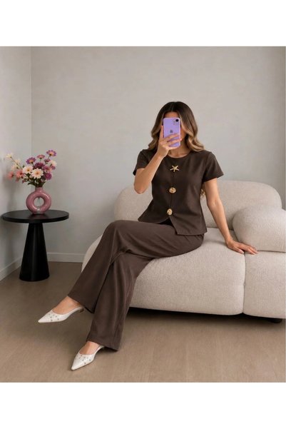 Ekim Store Set bluză și pantaloni Bitter Brown Gold Star cu accesorii