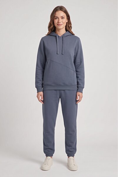 Machi Makiteks Gray Women's 3-Yarn Asymmetrical Cut Pocket Hooded Elastic Cuf...