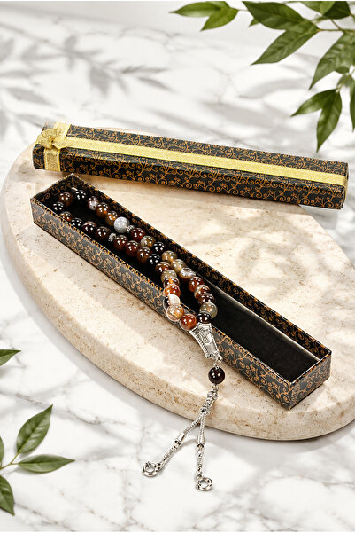 ihvan online Agate Stone 33-Piece Prayer Beads with Gift Box 10 mm Sphere Cut