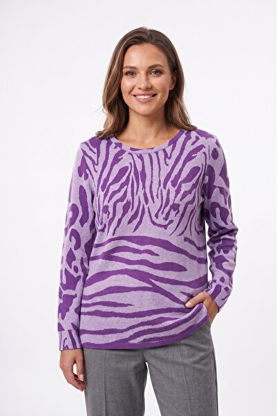YXL COLLECTION Women's Plus Size Lycra Crew Neck Zebra Pattern Long Sleeve So...