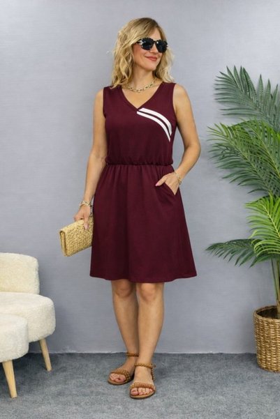 Modazun Women's Strappy V-Neck Short Viscose Two-Thread Dress with Gathered W...