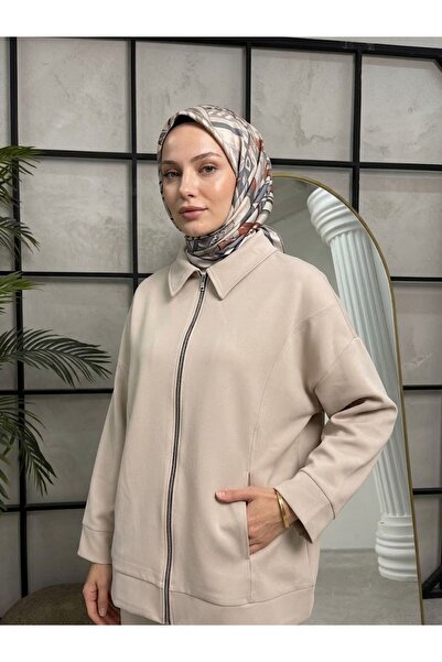 Lunsera Store جاكيت بتفاصيل جيب وسحاب - حجري