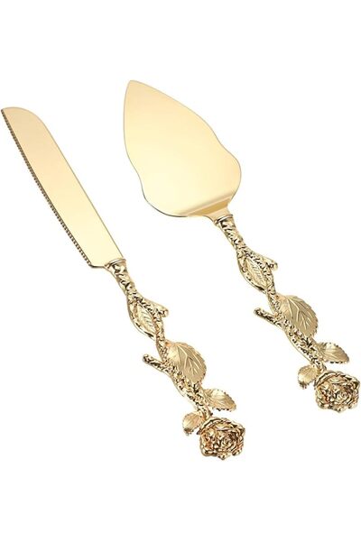 NALACAL Gold Cake Knife and Server Set, Cake Pie Pastry Servers Rose Shape Ha...