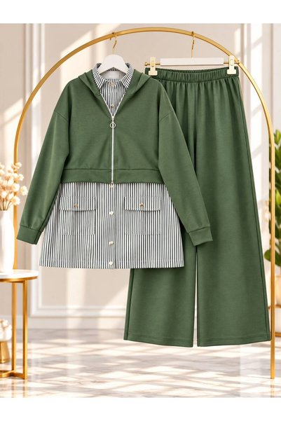 VOLT CLOTHİNG Women's Hijab 3-Piece Shirt Collar Pants Set