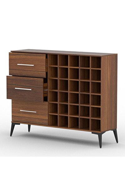 Mahmayi Wooden Wine Cabinet with 30 Bottle Storage Compartments and 3 Drawers...