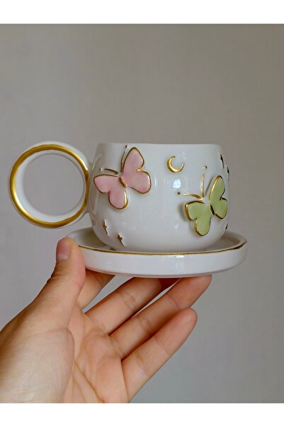 KOTYORA Double Butterfly Gift Ceramic Handmade Double Coffee Cup