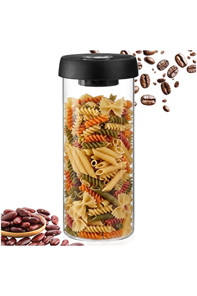Excellent Houseware Recipient Alimentar Vidat, 1.2 L, Transparent/Negru, Stic...