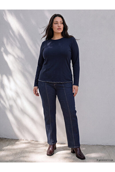 LC Waikiki Alita City Lcw Curve Indigo Denim Straight Skinny & Slim High Wais...