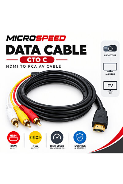 Generic كابل بيانات MICROSPEED MS-78 CTO C بطول 1.5 متر، كابل HDMI إلى 3 RCA AV للصوت والفيديو، مناسب للتلفزيون وجهاز العرض