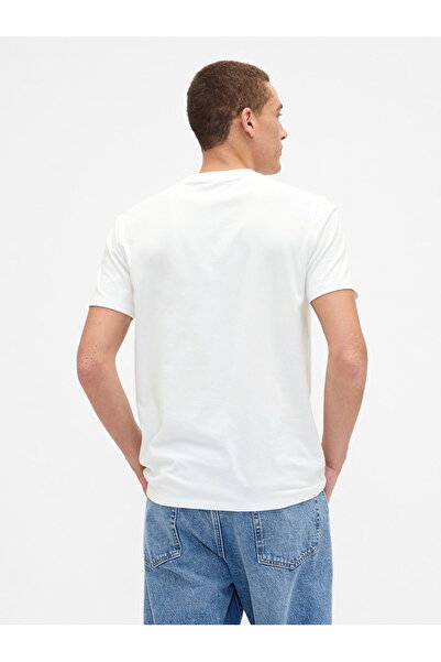 GAP تي شيرت V-FRCH MINI LOGO للرجال باللون الأبيض 799323005