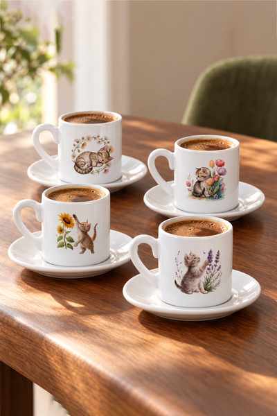 giftkonsept 4-Piece Cute Cats Turkish Coffee Cup Set – Model2