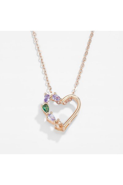 SaraQabi Rose Gold-Plated Multicolor Crystal Heart Necklace for Women – Sparkling Cubic Zirconia Pendant, Hypoallergenic Elegant Jewelry Gift