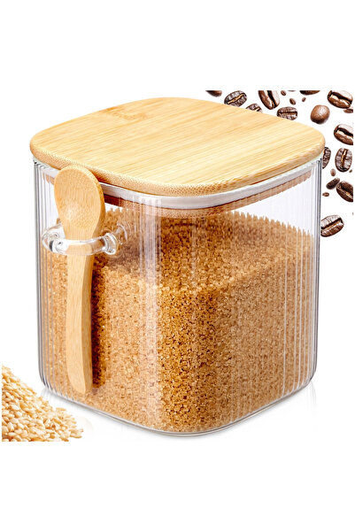 Excellent Houseware Recipient Pentru Alimente Cu Lingurita, 750 ml, Sticla Bo...