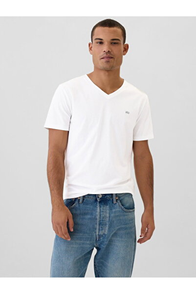 GAP تي شيرت V-FRCH EVERYDAY SOFT MICRO LOGO VEE للرجال باللون الأبيض 502020002