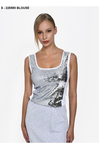 DQMANE Strappy Sequin Blouse