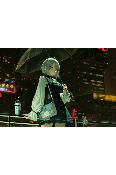 OEM Poster Fată Anime la Plimbare de Noapte cu Umbrelă, 61x90 cm, poster7735