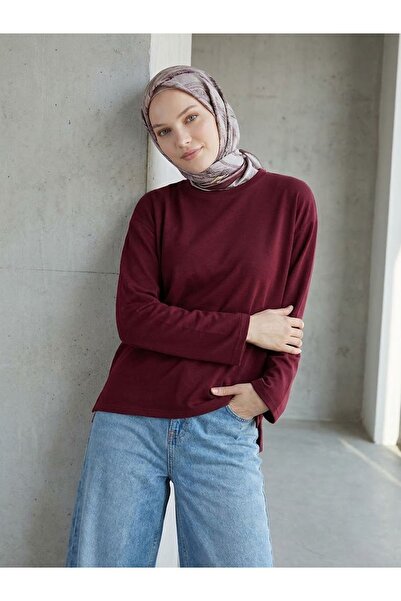 Lunsera Store تونيك أوشو بفتحة جانبية - أحمر كلاريت