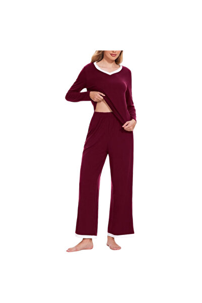 OtherMax Pijama Damă Două Piese Set Mânecă Lungă Confortabilă Călduroasă Viși...