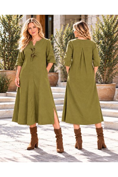 MARWARİ OTANTİK BUTİK Women's Velvet Dress with Button Detail 38/46