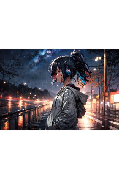 OEM Poster Rainy Road Serenade Anime Girl In The Wet Urban Glow, 61x90 cm, po...