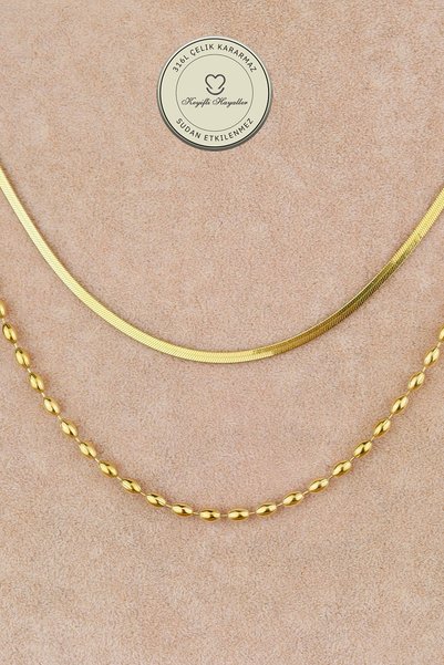 Keyifli Hayaller Steel Necklace - Set of 2 United Italian Chains Dorica 316L Steel Necklace, Non-Tarnishable, Non-Fading, 40+5cm