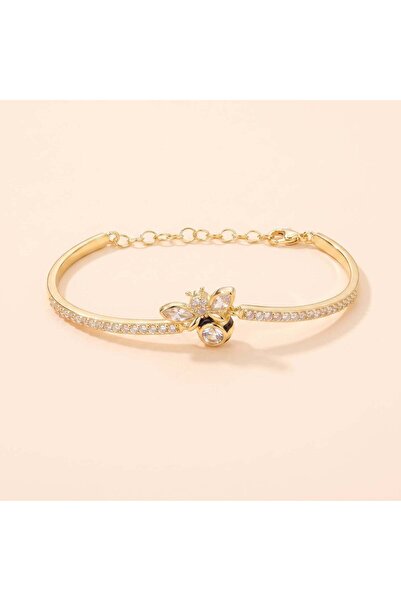 Melincia Lucky Bees - Zirkon Taşlı Arı Figürlü Çelik Kelepçe Bileklik (14K Al...
