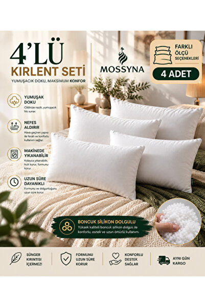 Mossyna 4'lü Ultra Dolgun Kırlent İç Yastık Dikdörtgen Kırlent Seti Boncuk Si...