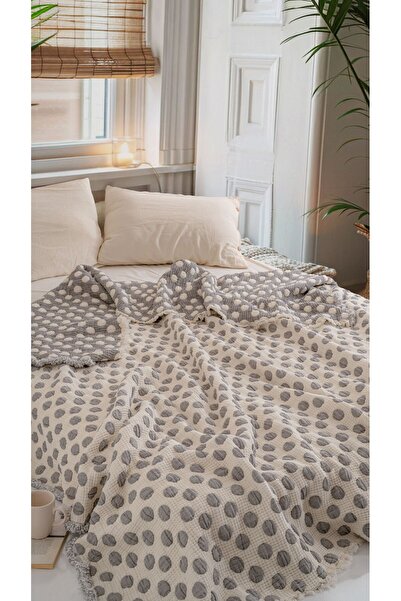 MYLASA HOME Polka Dot Patterned Padded Muslin Quilt Single Size 160X220 cm 10...